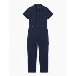 Good American Jumpsuit Womens Blue Sz 3 Denim Utility Short Sleeve Straight Leg